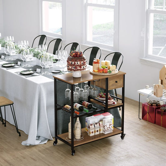 Bar Trolley : Rustic Brown Bar Trolley