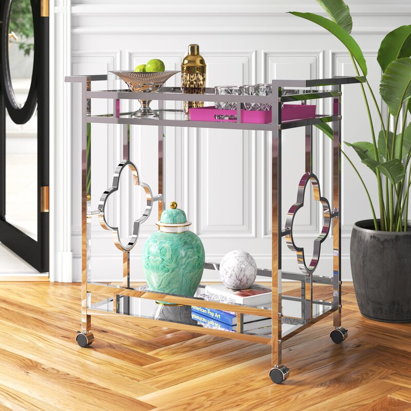 Bar Trolley : Silver Floral Bar Trolley