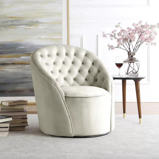 Barrel Chair 30'' Wide Tufted Velvet Swivel Barrel Chair