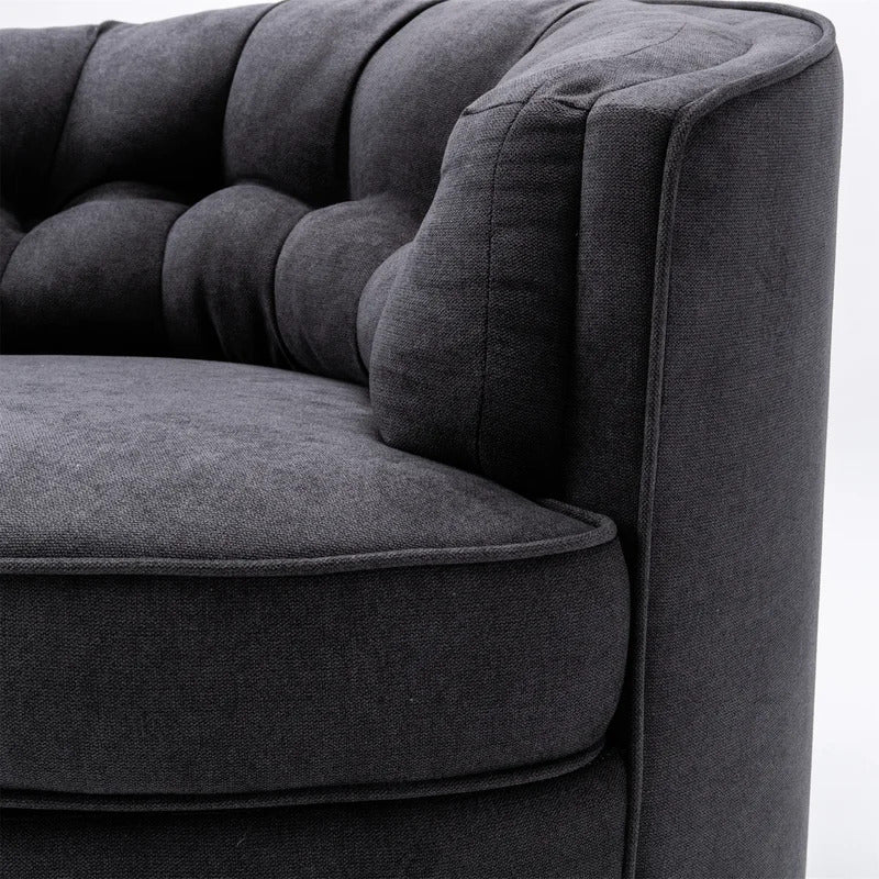 Barrel Chair: 33'' Wide Tufted Linen Barrel Chair