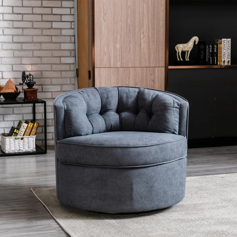 Barrel Chair: 33'' Wide Tufted Linen Barrel Chair