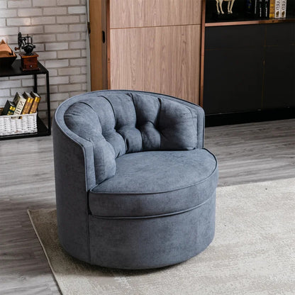 Barrel Chair: 33'' Wide Tufted Linen Barrel Chair