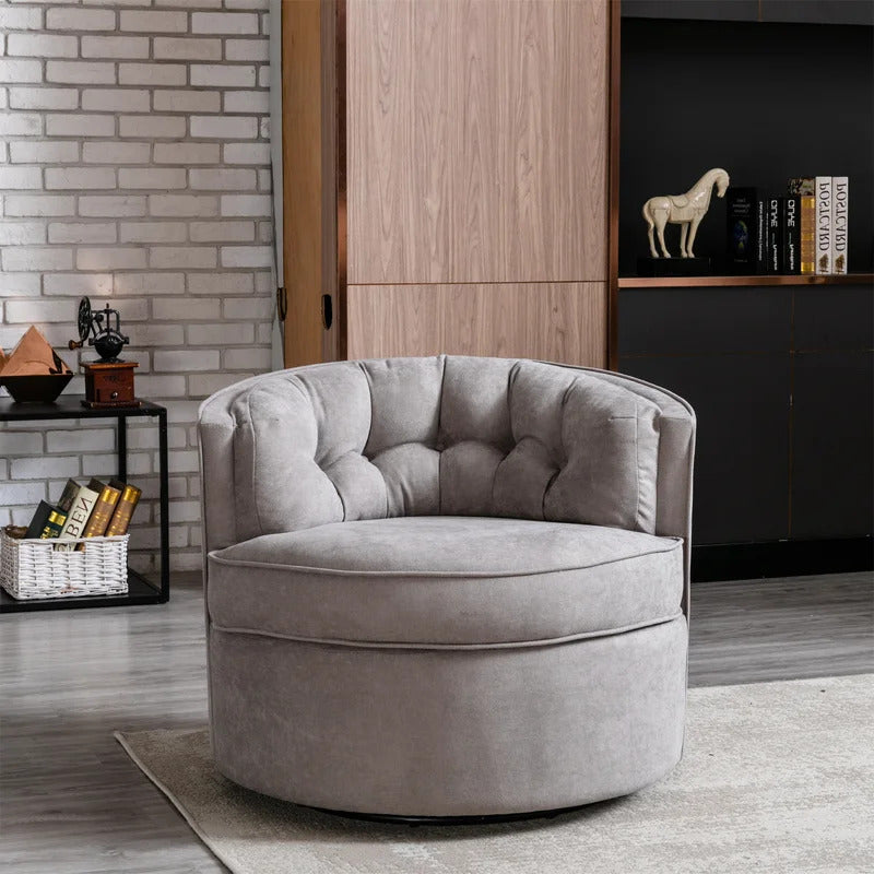 Barrel Chair: 33'' Wide Tufted Linen Barrel Chair