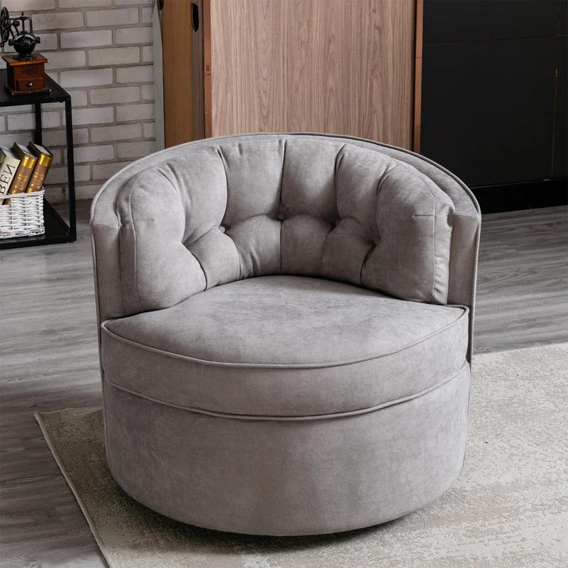 Barrel Chair: 33'' Wide Tufted Linen Barrel Chair