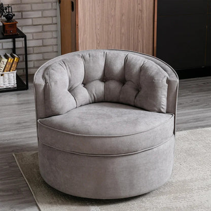 Barrel Chair: 33'' Wide Tufted Linen Barrel Chair