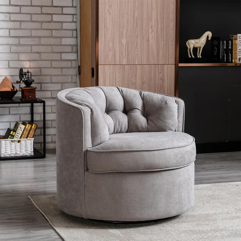 Barrel Chair: 33'' Wide Tufted Linen Barrel Chair
