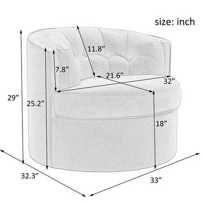 Barrel Chair: 33'' Wide Tufted Linen Barrel Chair