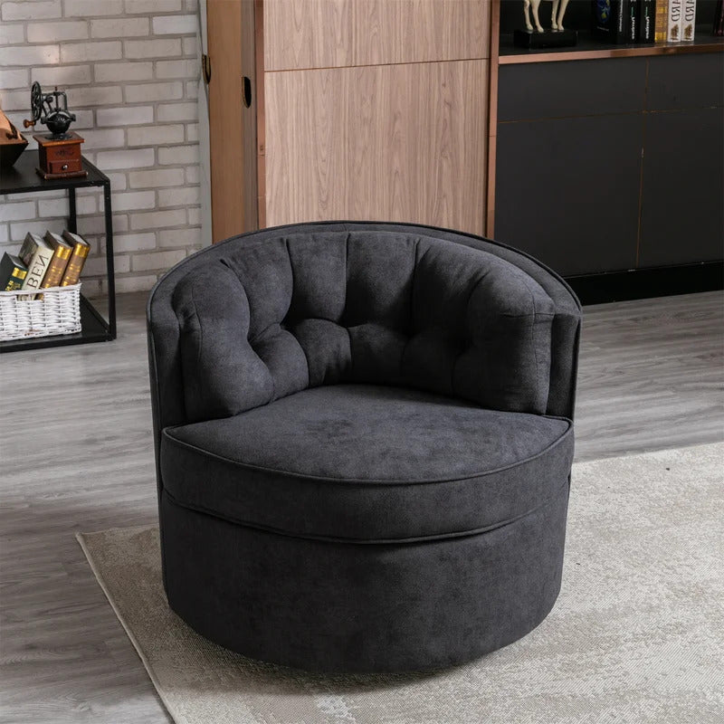Barrel Chair: 33'' Wide Tufted Linen Barrel Chair