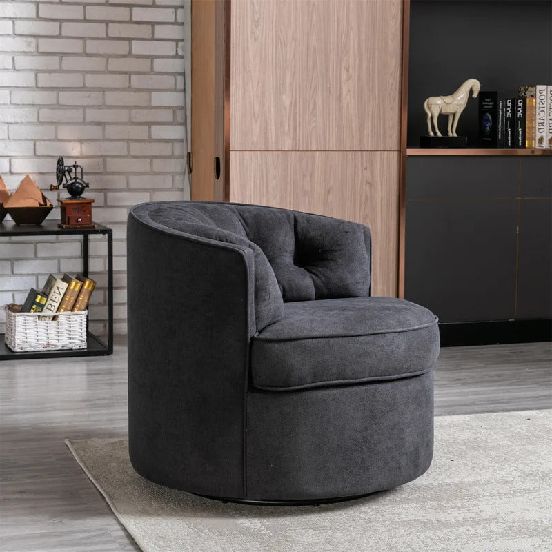 Barrel Chair: 33'' Wide Tufted Linen Barrel Chair