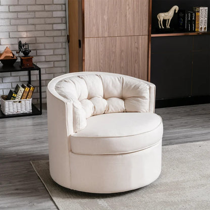 Barrel Chair: 33'' Wide Tufted Linen Barrel Chair