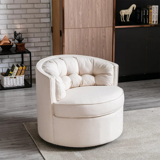 Barrel Chair: 33'' Wide Tufted Linen Barrel Chair
