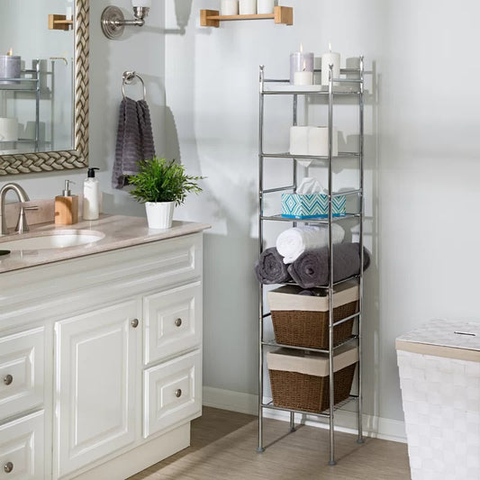 Bathroom Cabinets: 12.6'' W x 60'' H x 11'' D Free-Standing Bathroom Shelves