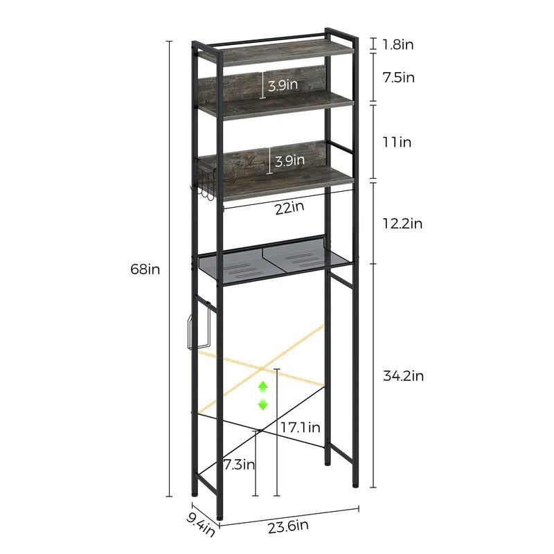 Bathroom Cabinets: 23.6'' W x 68'' H x 9.4'' D Over-The-Toilet Storage