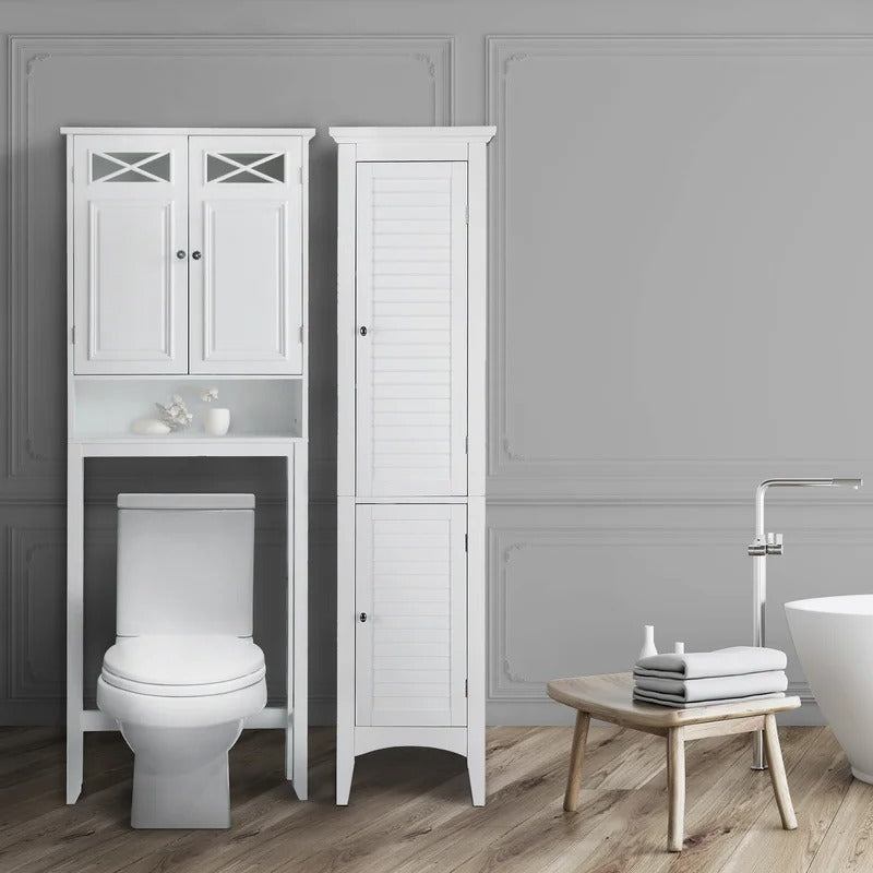 Bathroom Cabinets: 25'' W x 68.25'' H x 8'' D Over-The-Toilet Storage