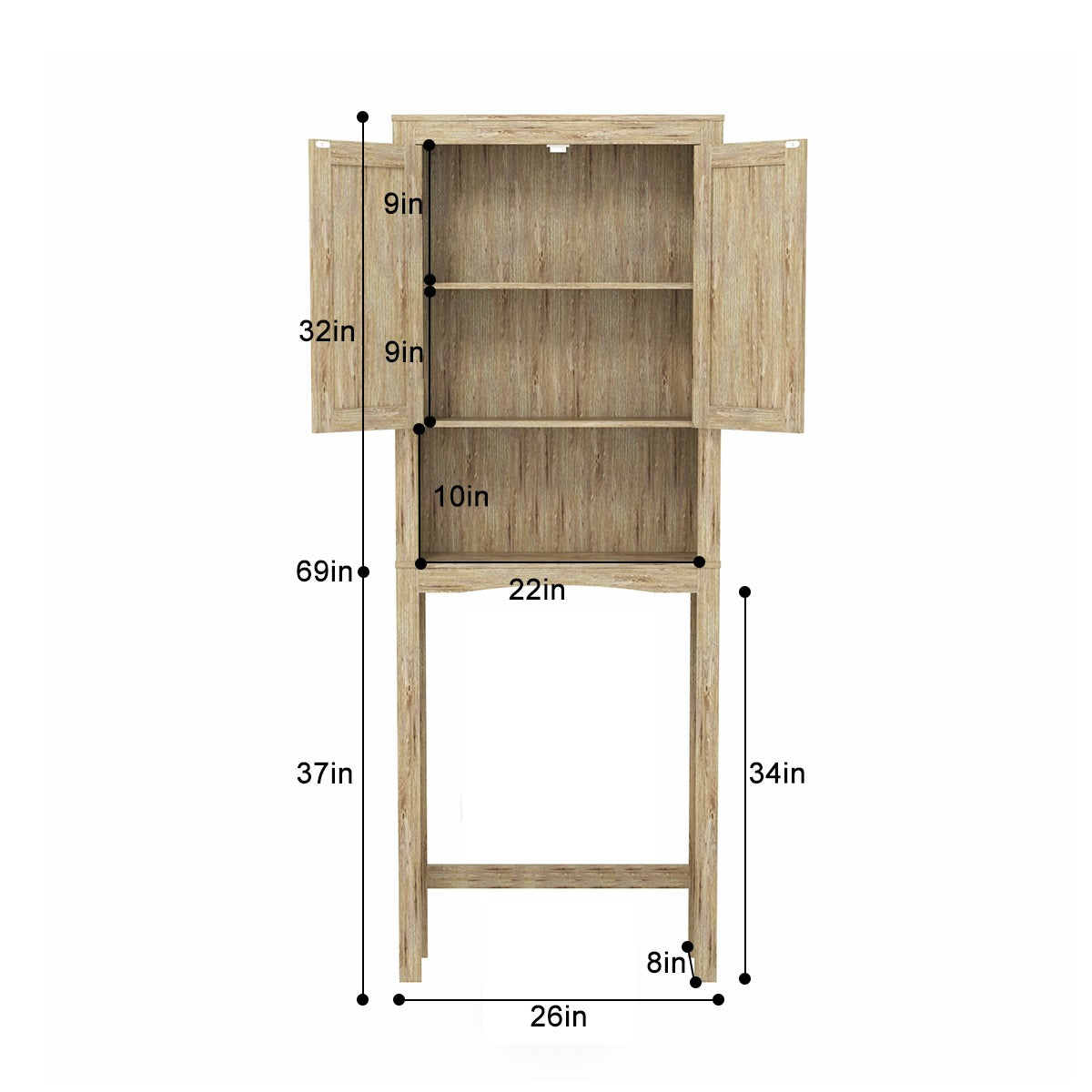 Bathroom Cabinets 26 W x 65.9 H x 9.63 D Over-The-Toilet Storage