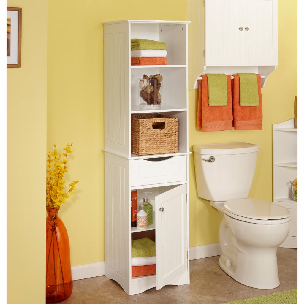 Bathroom Linen Cabinet: 1 Drawer Linen Cabinet with 3 Open Shelves