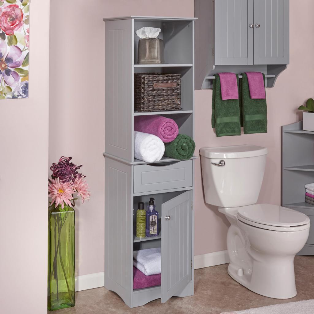 Bathroom Linen Cabinet: 1 Drawer Linen Cabinet with 3 Open Shelves