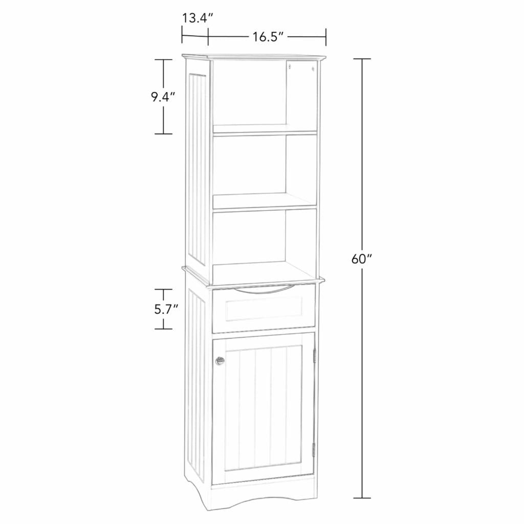 Bathroom Linen Cabinet: 1 Drawer Linen Cabinet with 3 Open Shelves