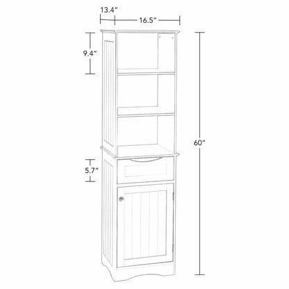 Bathroom Linen Cabinet: 1 Drawer Linen Cabinet with 3 Open Shelves