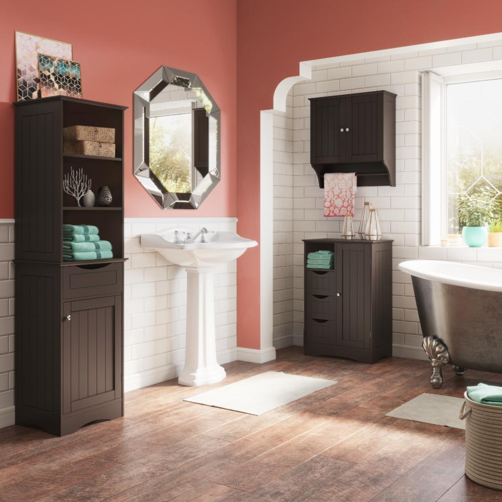 Bathroom Linen Cabinet: 1 Drawer Linen Cabinet with 3 Open Shelves
