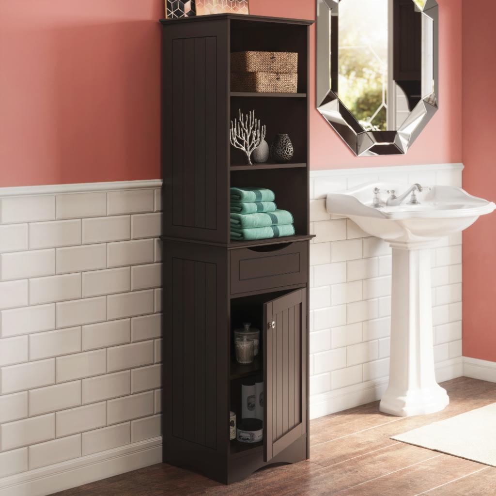 Bathroom Linen Cabinet: 1 Drawer Linen Cabinet with 3 Open Shelves