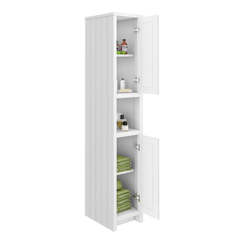 Bathroom Linen Cabinets: White Bathroom Tower with Doors