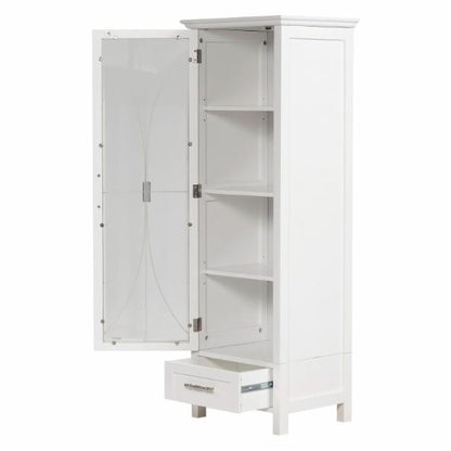 Bathroom Linen Cabinets: White Linen Cabinet with 1 Door and 1 Bottom Drawer