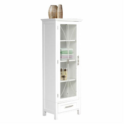 Bathroom Linen Cabinets: White Linen Cabinet with 1 Door and 1 Bottom Drawer