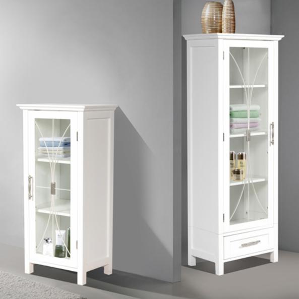 Bathroom Linen Cabinets: White Linen Cabinet with 1 Door and 1 Bottom Drawer