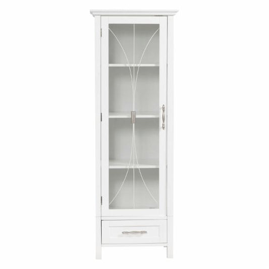 Bathroom Linen Cabinets: White Linen Cabinet with 1 Door and 1 Bottom Drawer