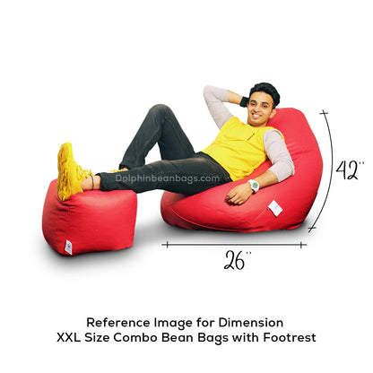 Bean Bag : PREMIUM XXL SIZE- Filled (With Beans) - COMBO (With Footrest)