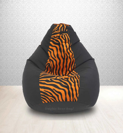 Bean Bag : XL BLACK/GOLDEN ZEBRA-FABRIC-FILLED & WASHABLE (with Beans)