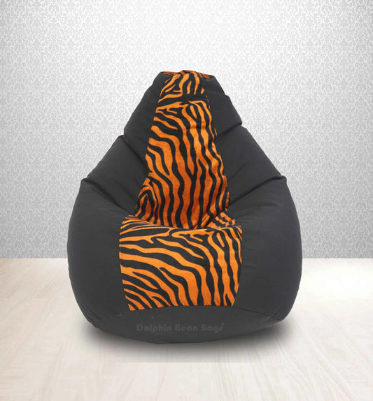 Bean Bag : XL BLACK/GOLDEN ZEBRA-FABRIC-FILLED & WASHABLE (with Beans)