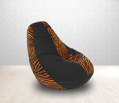 Bean Bag : XL BLACK/GOLDEN ZEBRA-FABRIC-FILLED & WASHABLE (with Beans)