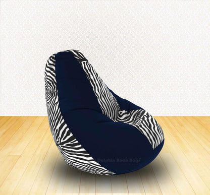 Bean Bag : XL N.Blue/Zebra(Blk-White)-FABRIC-FILLED & WASHABLE (with Beans)