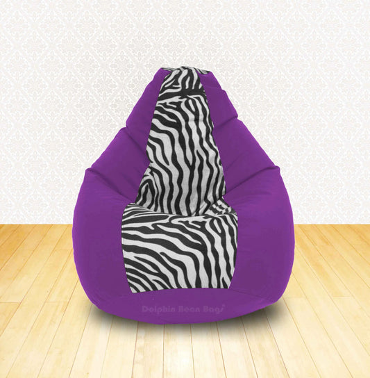 Bean Bag : XL Purple/Zebra(Blk-White)-FABRIC-FILLED & WASHABLE (with Beans)
