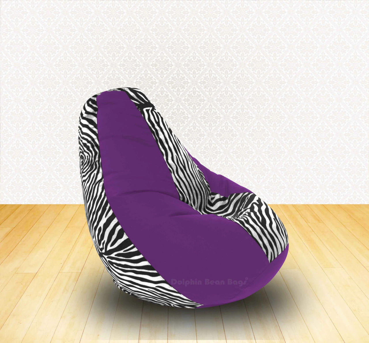 Bean Bag : XL Purple/Zebra(Blk-White)-FABRIC-FILLED & WASHABLE (with Beans)