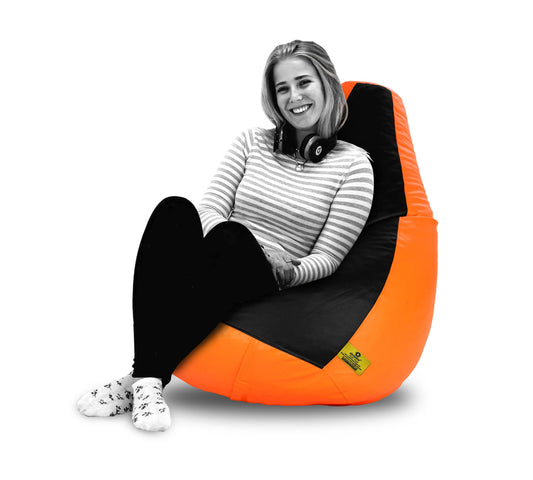 Bean Bag : XXL BLACK & ORANGE BEAN BAG-FILLED (With Beans)