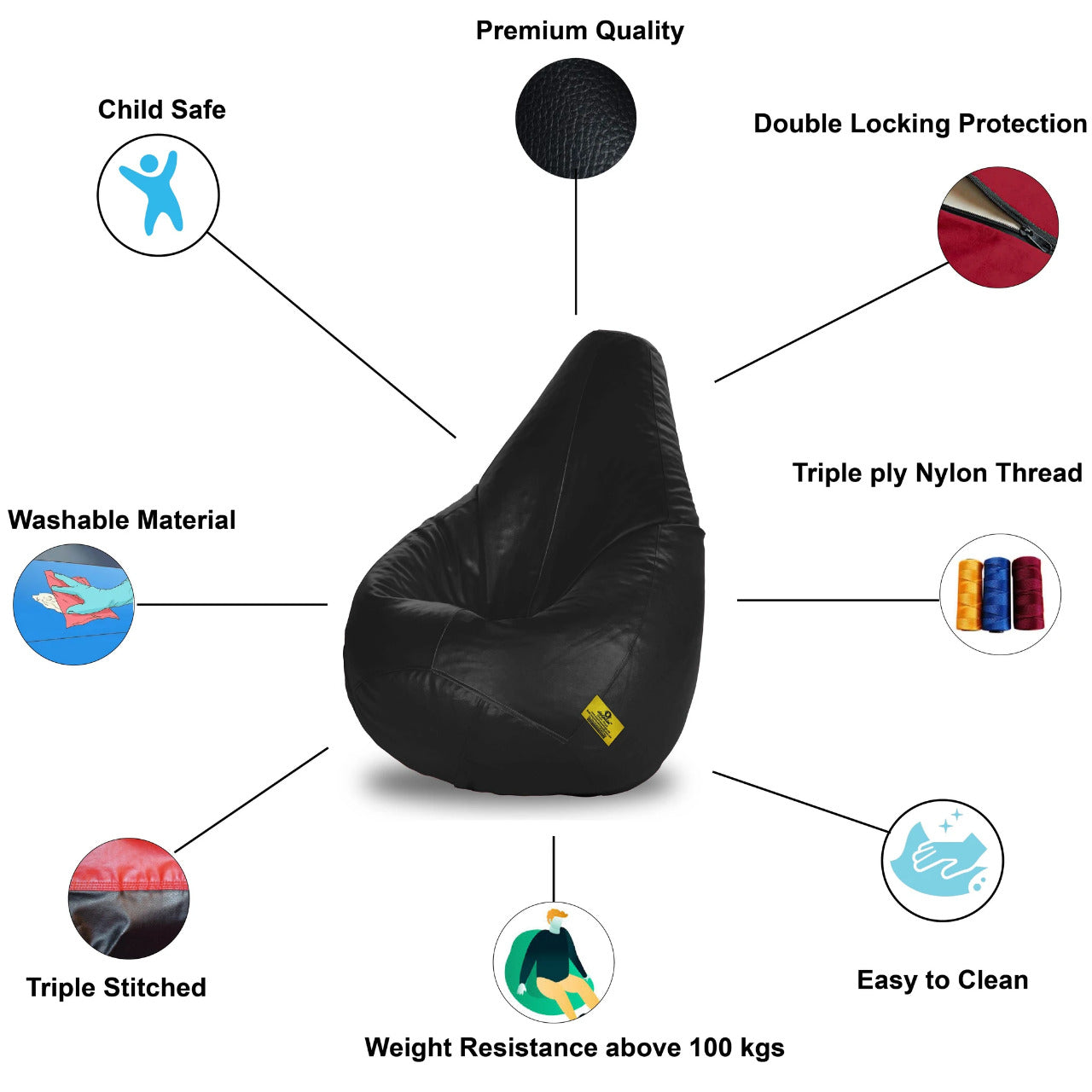 Bean Bag: XL Bean Bag Maroon Smiley Cover (Without Beans)