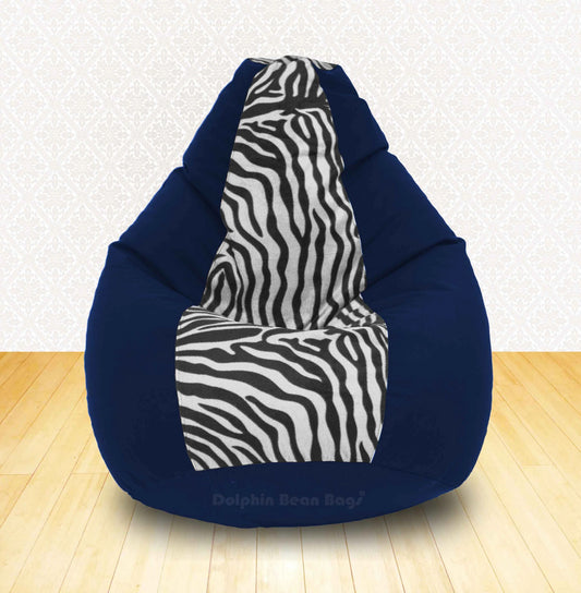 Bean Bag : XXL N.Blue/Zebra (Blk-White)-FABRIC-FILLED & WASHABLE (with Beans)