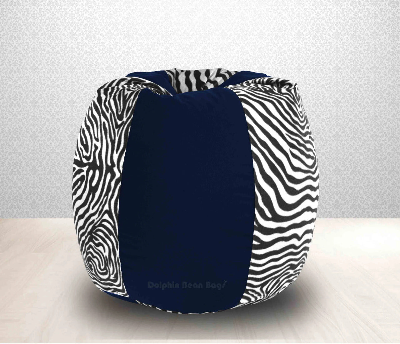 Bean Bag : XXL N.Blue/Zebra (Blk-White)-FABRIC-FILLED & WASHABLE (with Beans)