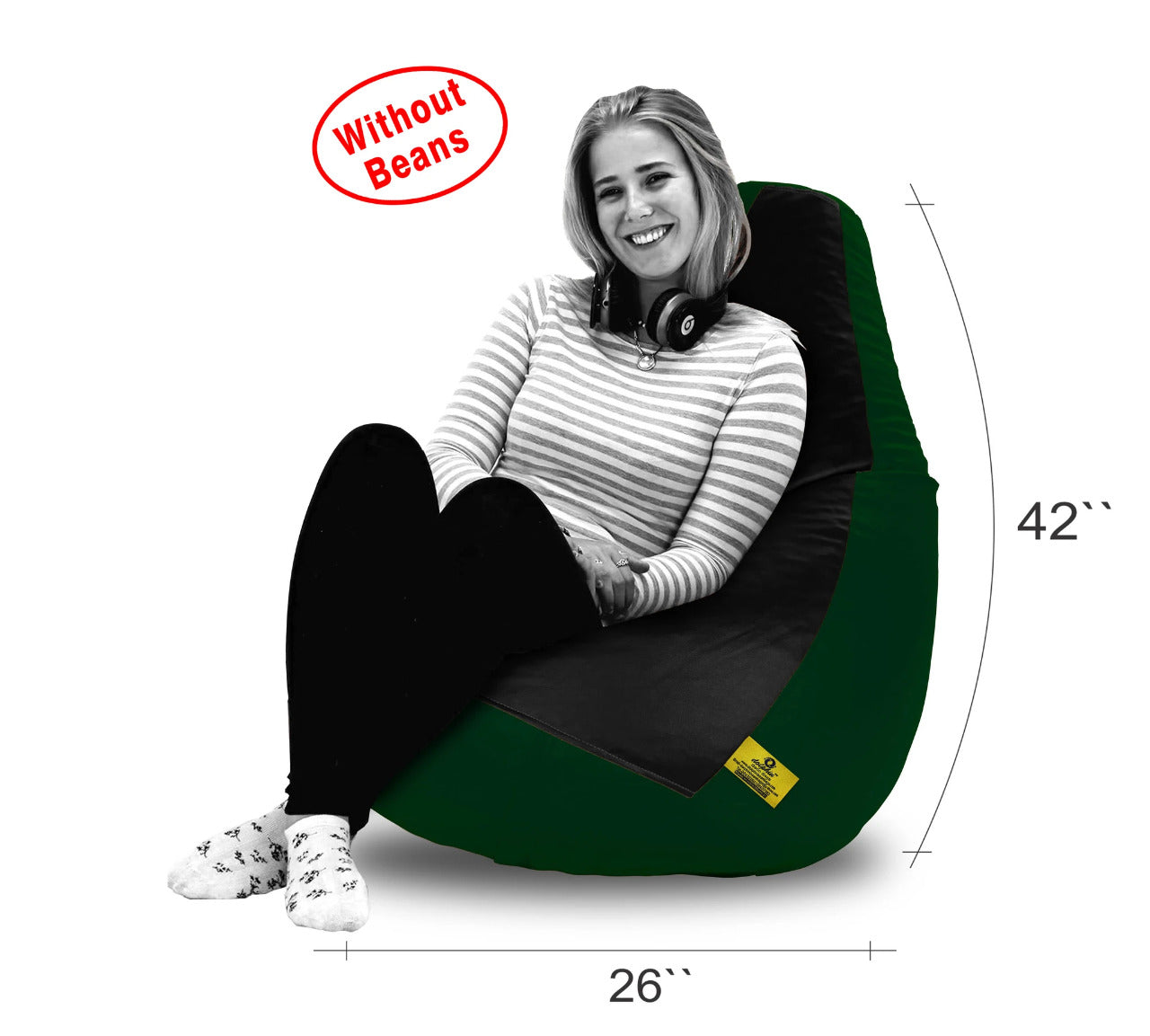 Bean Bag: XXL Black & B.Green Bean Bag Cover (Without Beans)