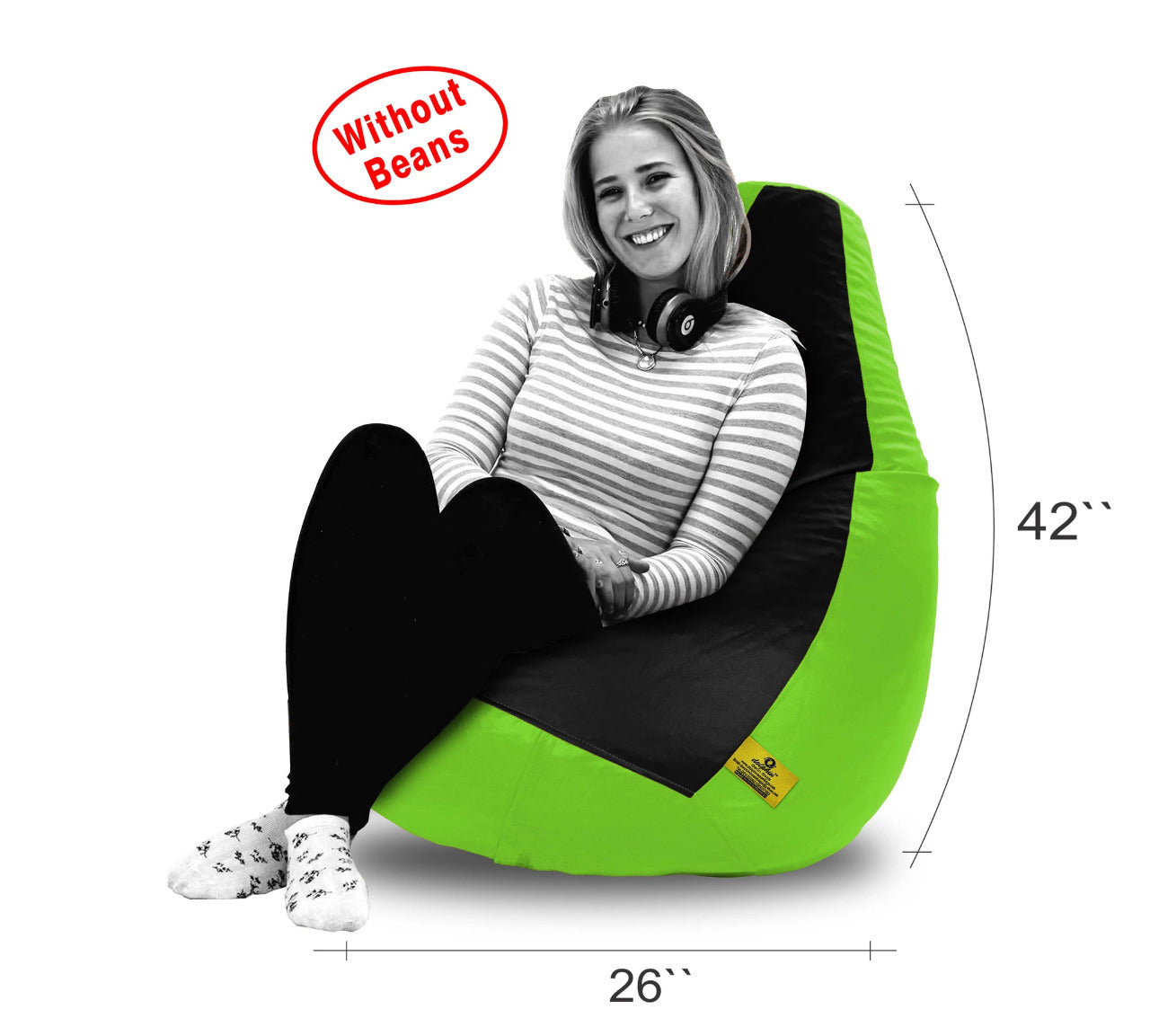 Bean Bag: XXL Black & F.Green Bean Bag Cover (Without Beans)