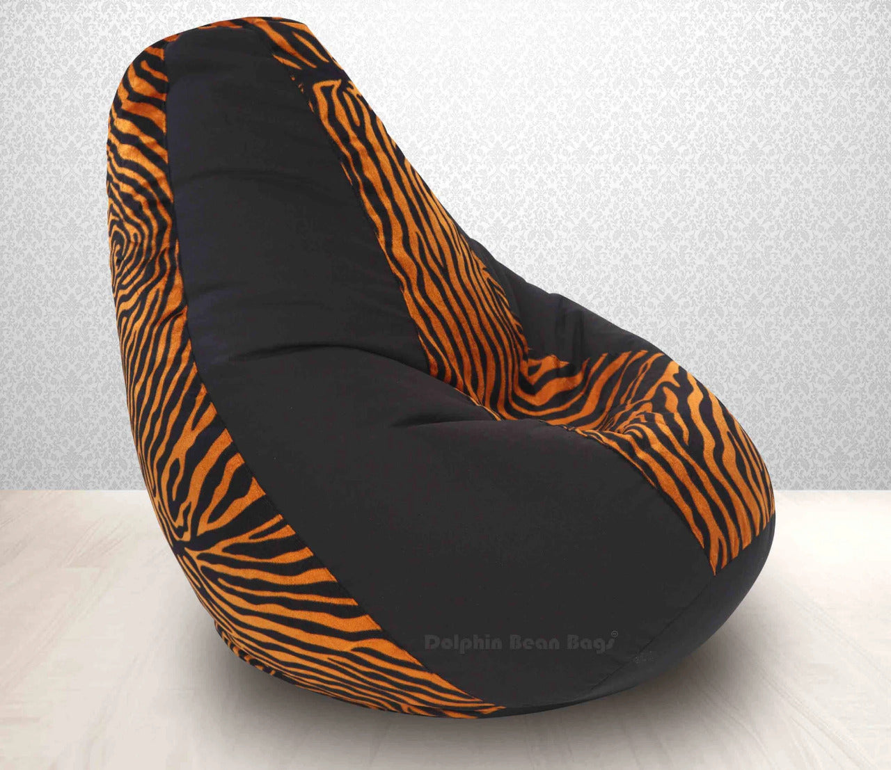Bean Bag : 3XL BLACK/GOLDEN ZEBRA-FABRIC-FILLED & WASHABLE (with Beans)