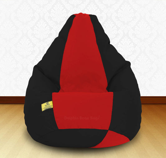 Bean Bag : 3XL Black/Red-FABRIC-FILLED & WASHABLE (with Beans)
