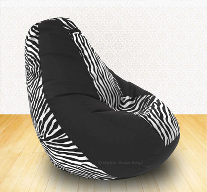 Bean Bag : XXXL Black/Zebra (Blk-White)-FABRIC-FILLED & WASHABLE (with Beans)