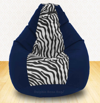 Bean Bag : XXXL N.Blue/Zebra(Blk-White)-FABRIC-FILLED & WASHABLE (with Beans)