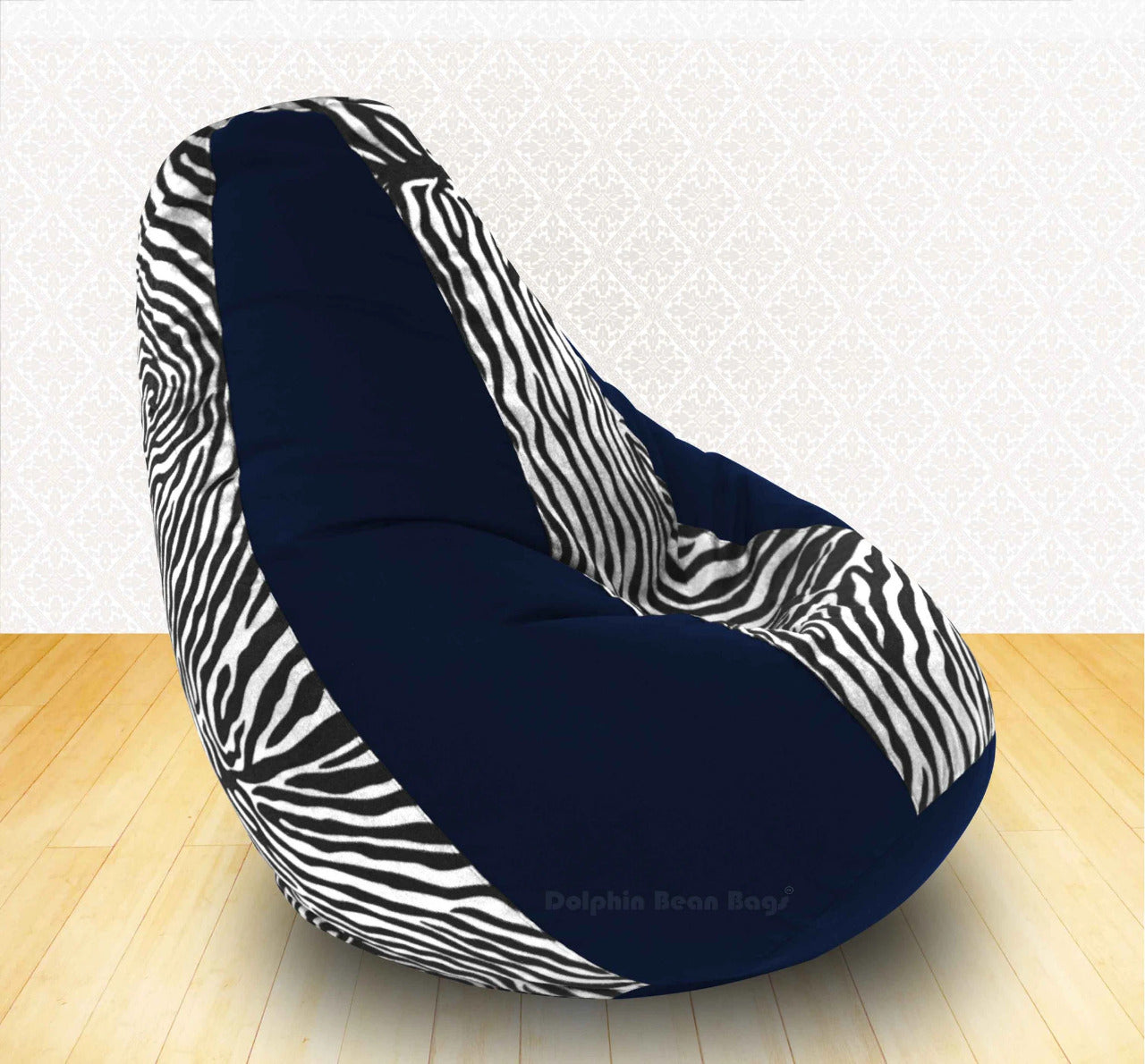 Bean Bag : XXXL N.Blue/Zebra(Blk-White)-FABRIC-FILLED & WASHABLE (with Beans)