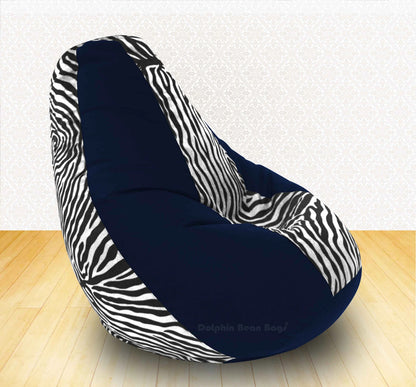 Bean Bag : XXXL N.Blue/Zebra(Blk-White)-FABRIC-FILLED & WASHABLE (with Beans)