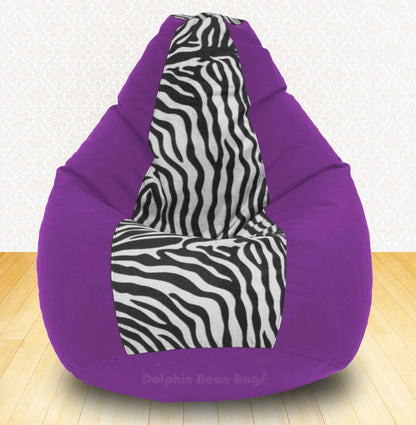 Bean Bag : XXXL Purple/Zebra(Blk-White)-FABRIC-FILLED & WASHABLE (with Beans)